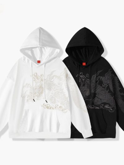 Chinese fashion brand autumn embroidered printed hoodie sweatshirt for men and women street couple loose national trend tops